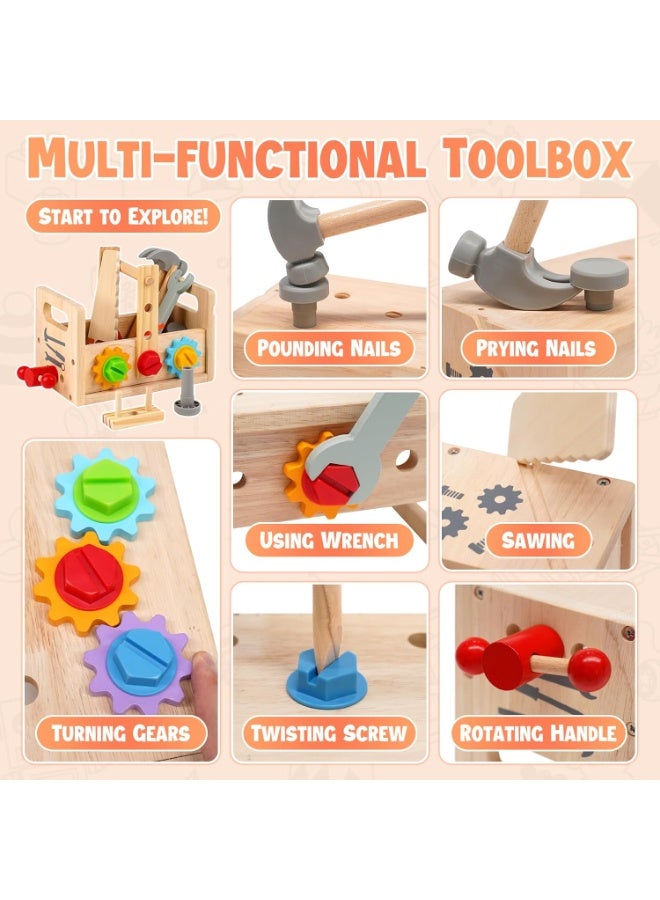 Capstro Wooden Tool Box Construction Play Set for Kids – Pretend Repair & Building with Hammer, Nuts & Bolts | Montessori Hands-On Creative Play, Problem-Solving Skills & Screen-Free Activity Ages - Image 5